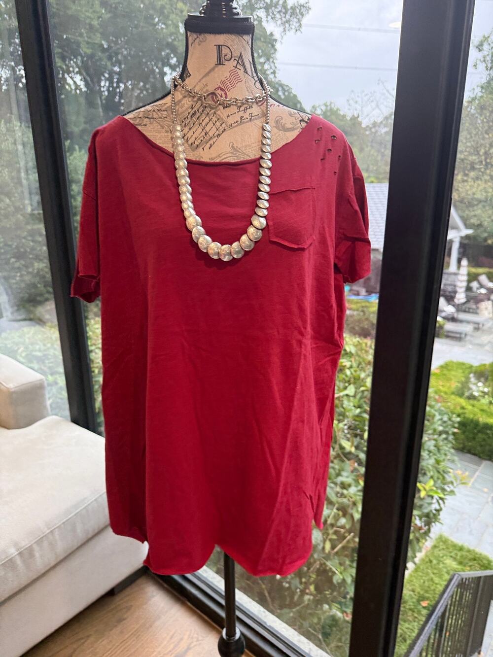 A Rare Bird Rip Tattered Tee L XL Cranberry NWT